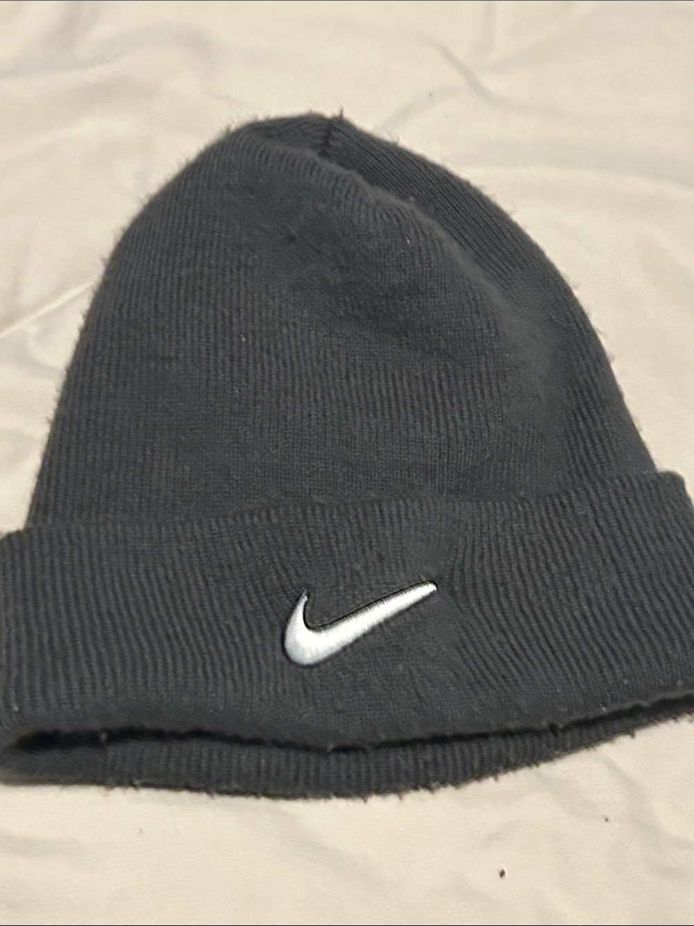 Nike Black Beanie with White Swoosh Logo